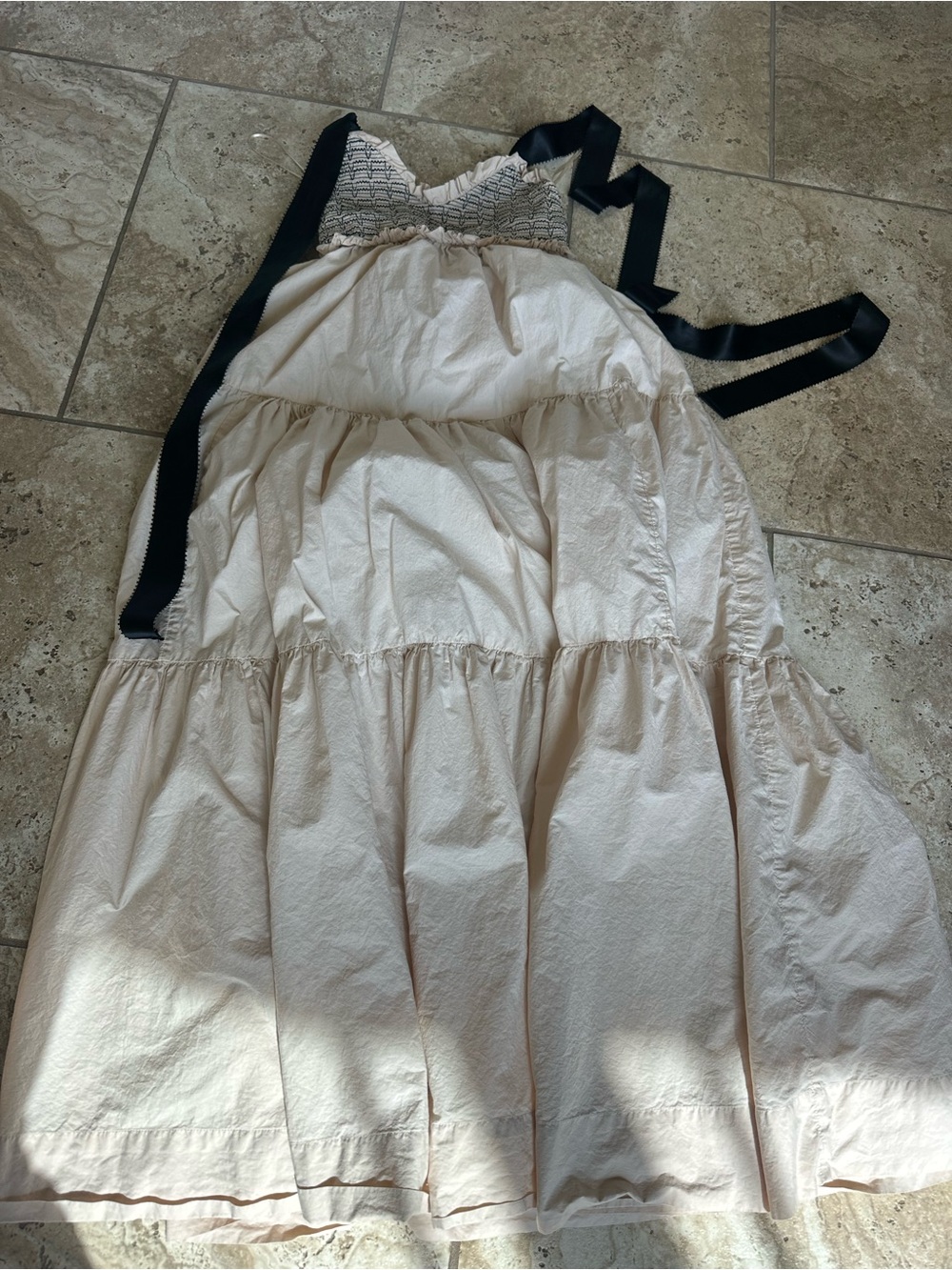 Free people Cream Tiered Sundress with Black Ribbon Straps